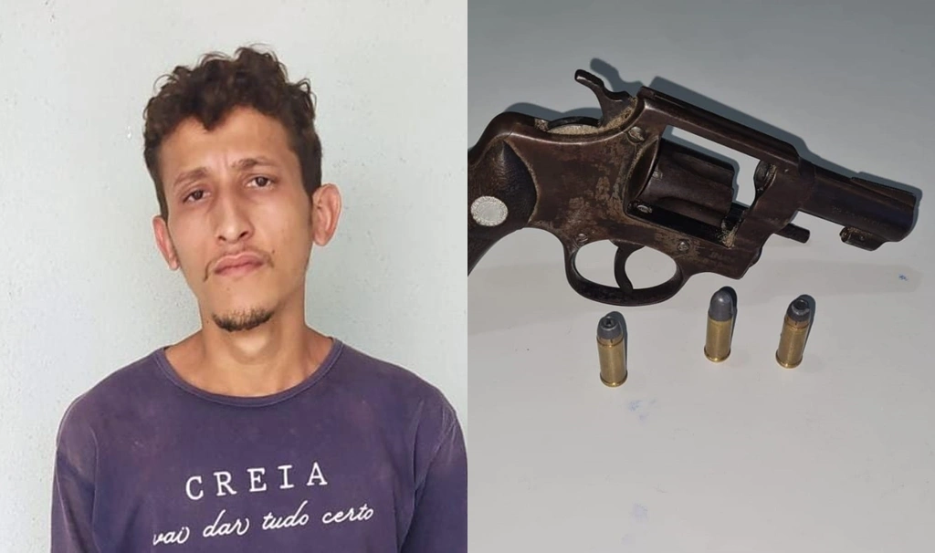 Bruno e arma de fogo apreendida