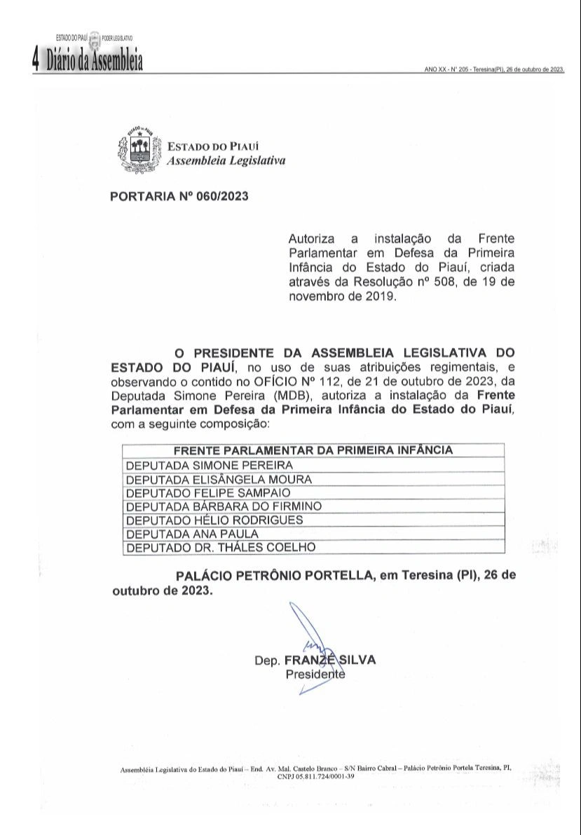 Deputado que vão compor a Frente Parlamentar em Defesa da Primeira Infância