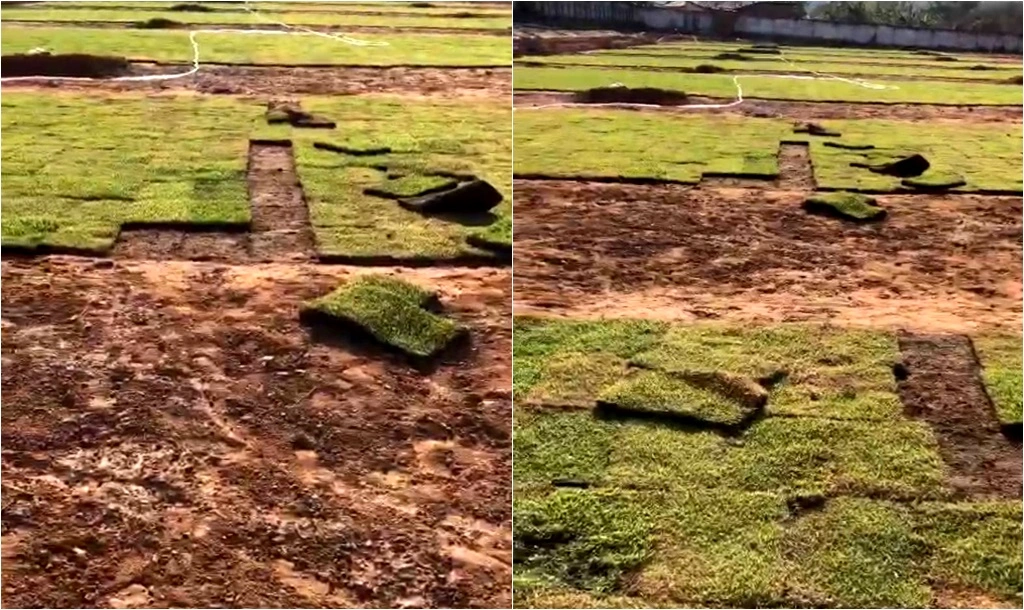 Grama destruída em estádio