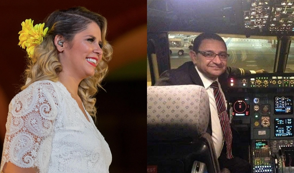 Marília Mendonça e piloto Geraldo Medeiros.
