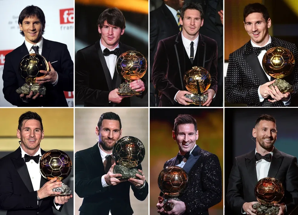 Messi e suas oito Bolas de Ouro: 2009, 2010, 2011, 2012, 2015, 2019, 2021 e 2023