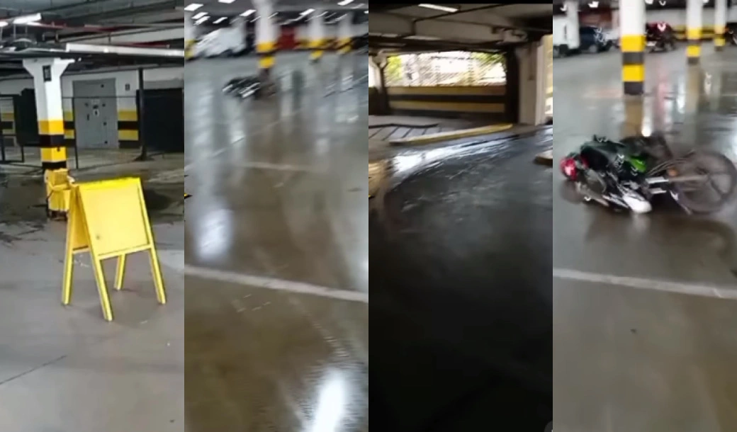 Motoqueiro cai em piso molhado que não estava sinalizado em supermercado de THE
