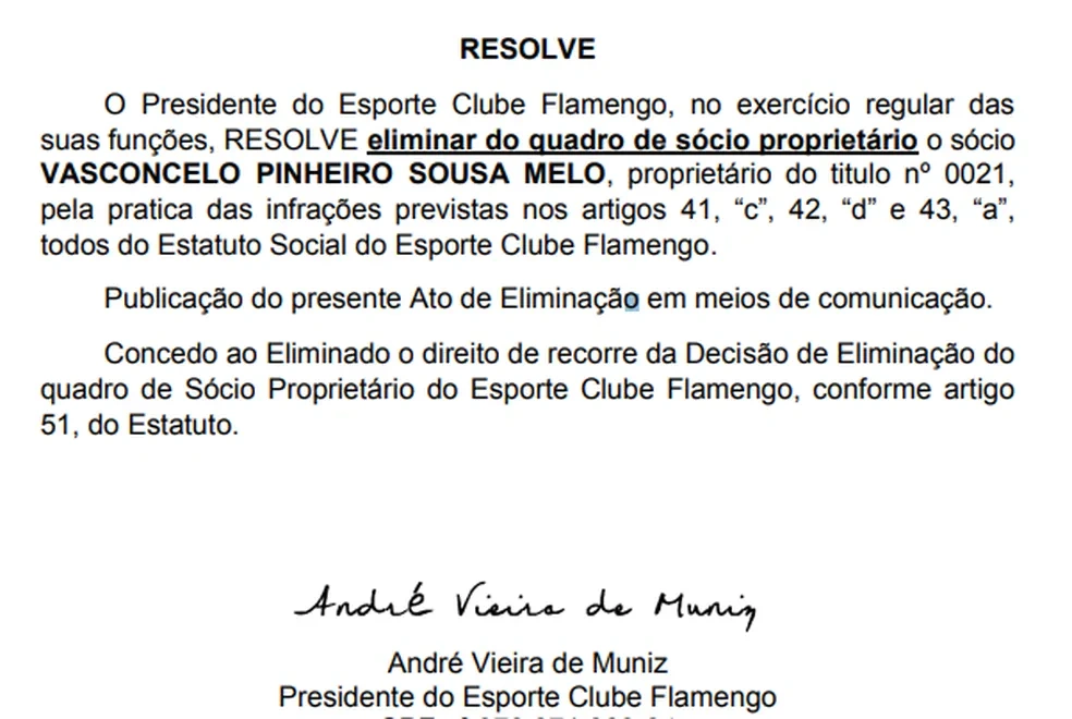 Presidente do Conselho Deliberativo é eliminado do quadro de sócios do Flamengo-PI
