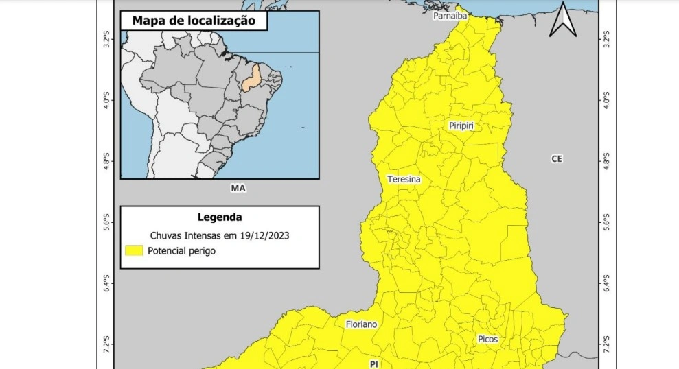Inmet emite alerta de chuva para todos os municípios do Piauí