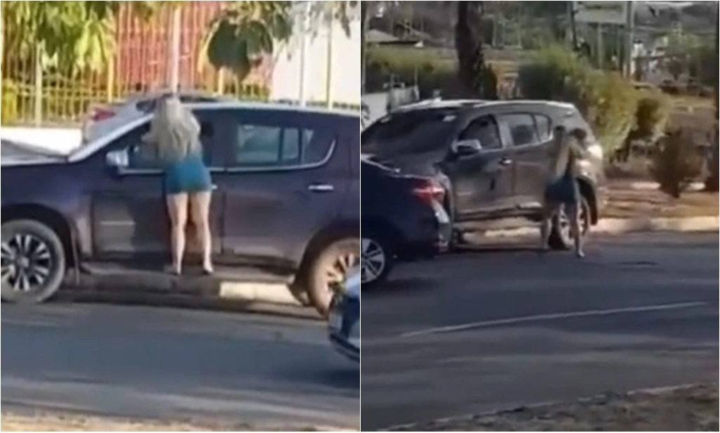 Mulher é flagrada depredando carro