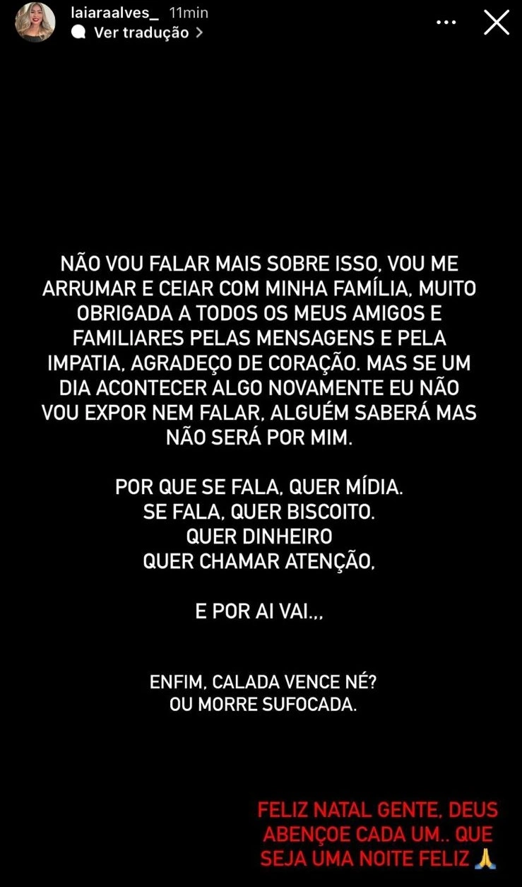 Postagem feita pela influencer