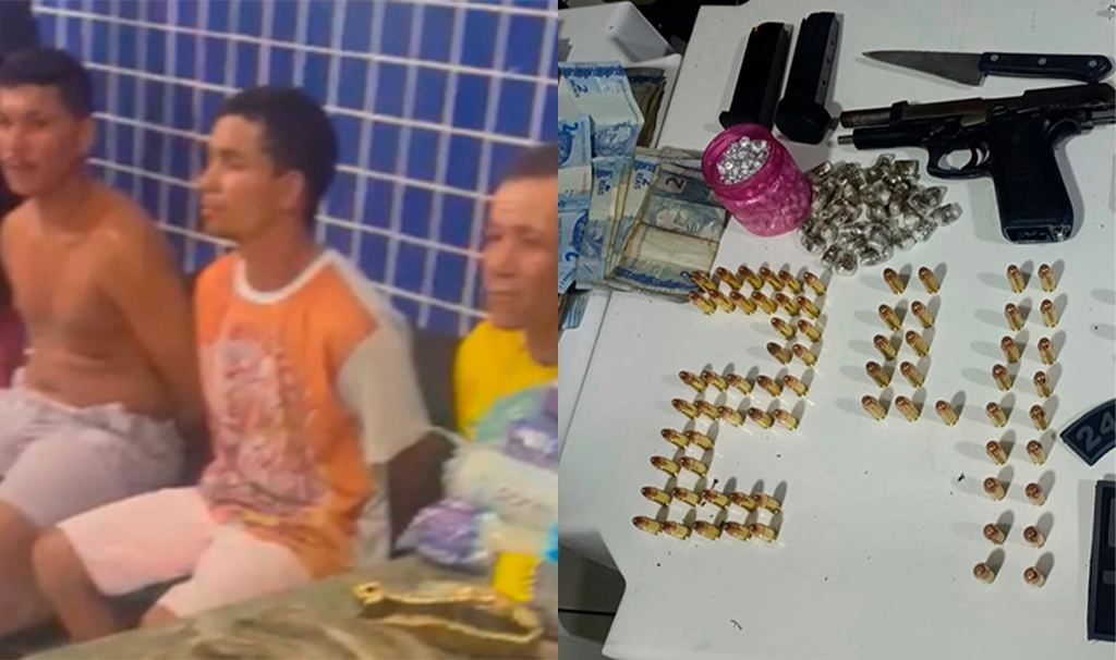 Suspeitos foram encontrados com uma arma de fogo, R$ 12 mil em espécie e drogas e já foram liberados