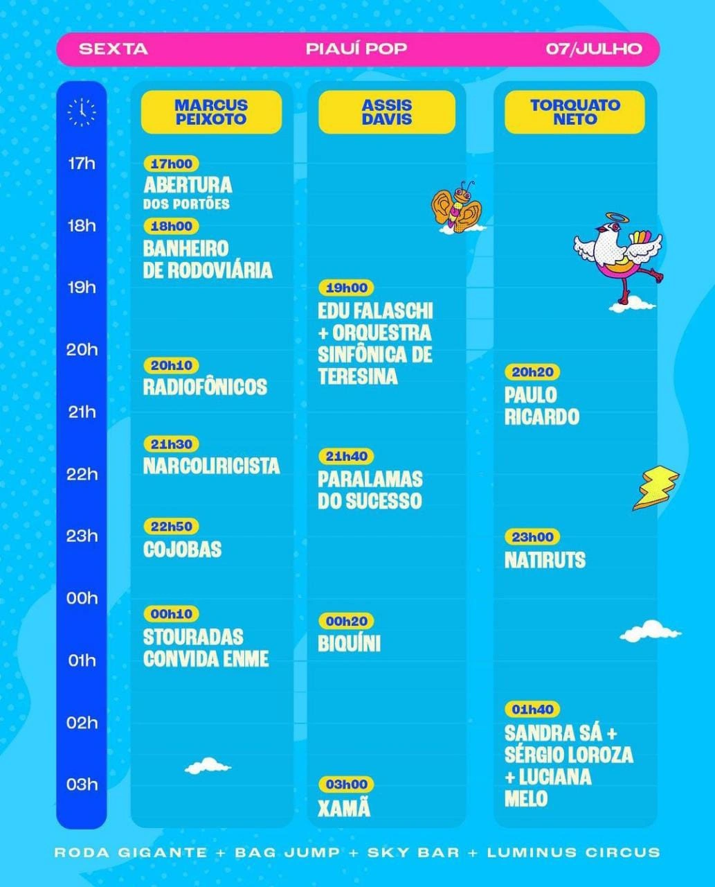 Cronograma de horários do Piauí Pop