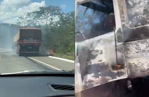 Carreta pega fogo na BR-343 entre Teresina e Altos (Foto: Reprodução/ Redes Sociais)