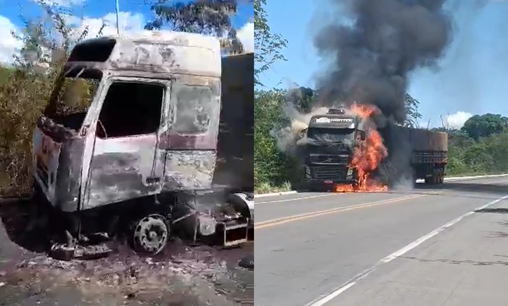 Carreta pega fogo na BR-343 entre Teresina e Altos