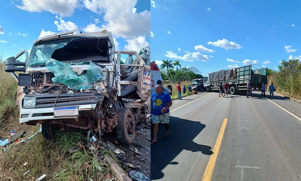 Colisão frontal entre caminhões na BR-343