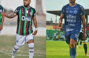 Meia Bismark, do Fluminense e atacante Kakim, do Parnahyba (Foto: Reprodução/ redes sociais Parnahyba SC e Fluminense EC)