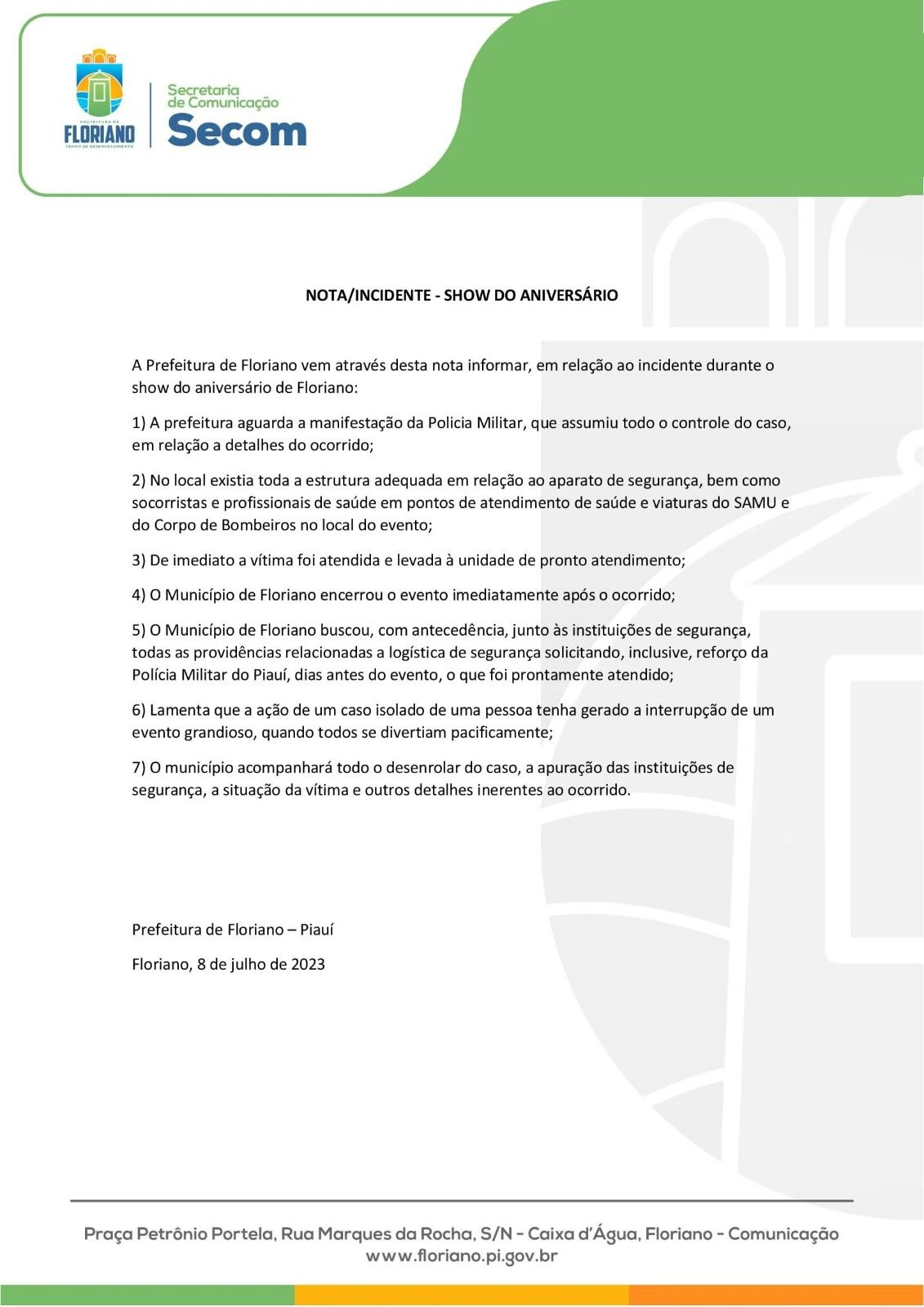 Nota sobre incidente