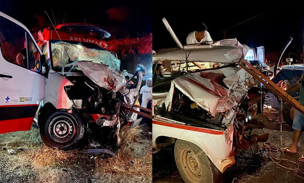 Acidente entre ambulância e caminhonete
