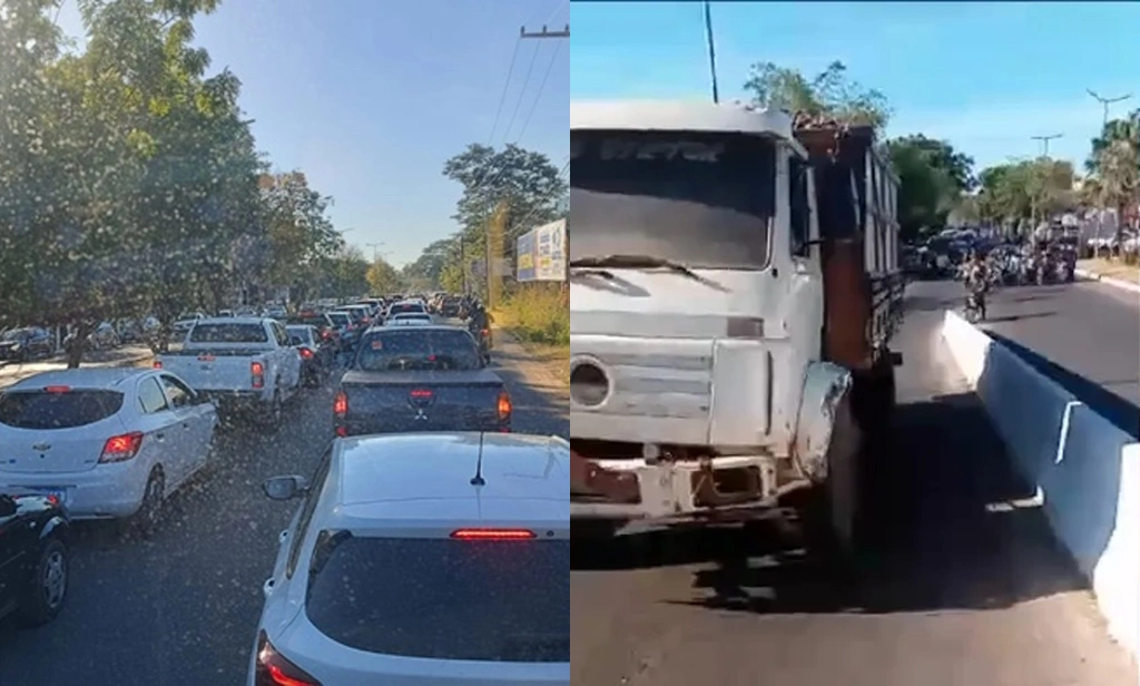 Caminhão quebra na Ponte da Amizade