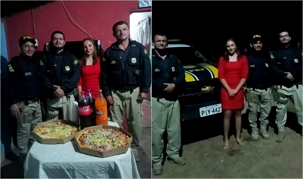 Equipe da PRF em aniversário da jovem Camila Suelen
