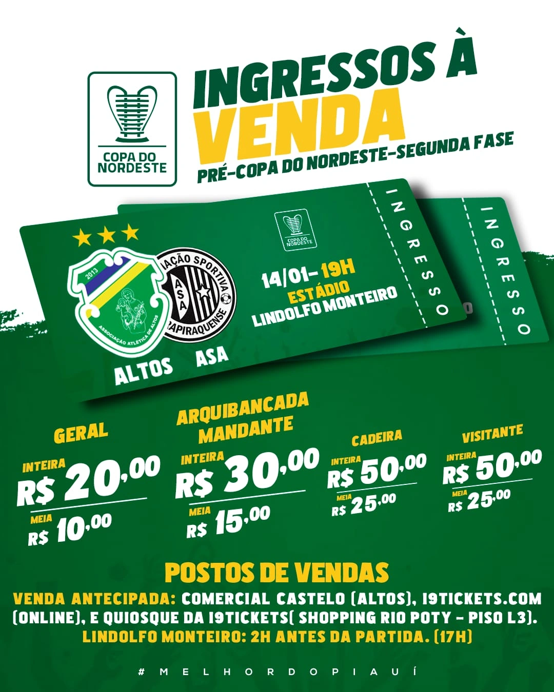 Altos x ASA: veja valores e pontos de vendas de ingressos para jogo