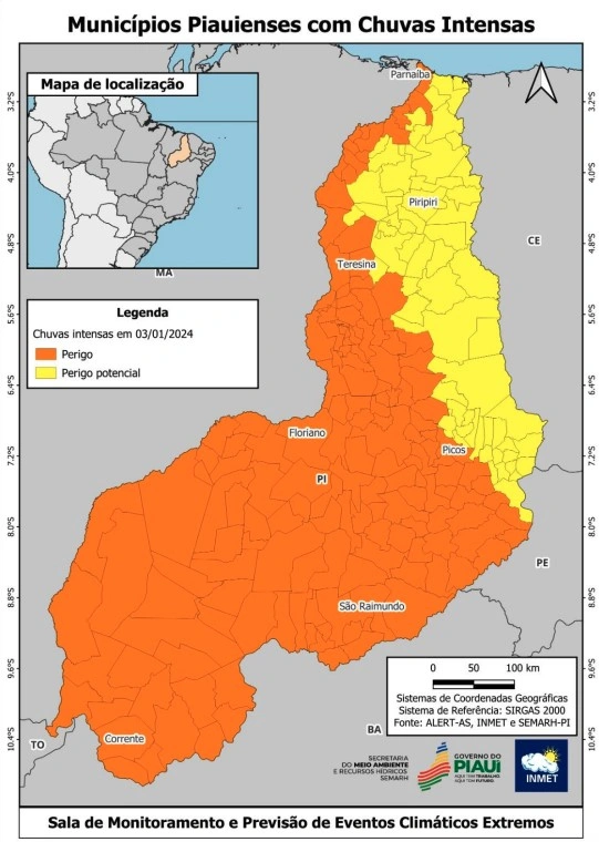 Inmet emite novo alerta com chuvas intensas para todo o Piauí