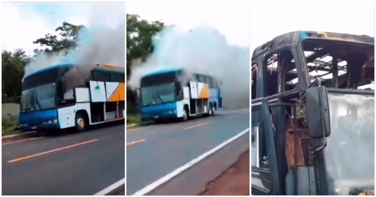 Ônibus pega fogo enquanto trafegada na cidade de Sigefredo Pacheco