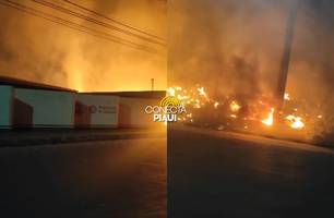 Incêndio de grandes proporções atinge terreno ao lado de escola em Teresina (Foto: Repórter 12/Conecta Piauí)