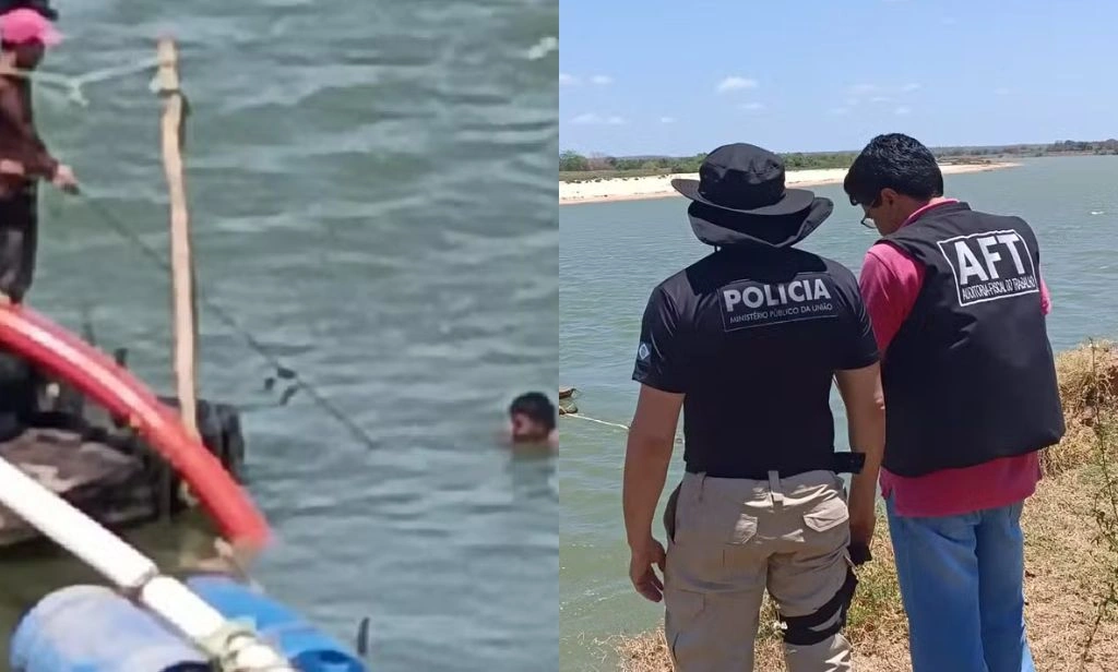 Mergulhadores usam mangueira de ar como respirador e tem dragas interditadas