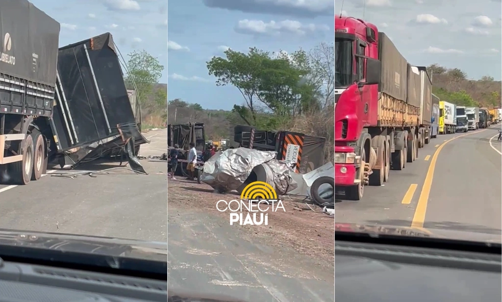 Acidente entre duas carretas causa engarrafamento quilométrico na BR-135, no Piauí