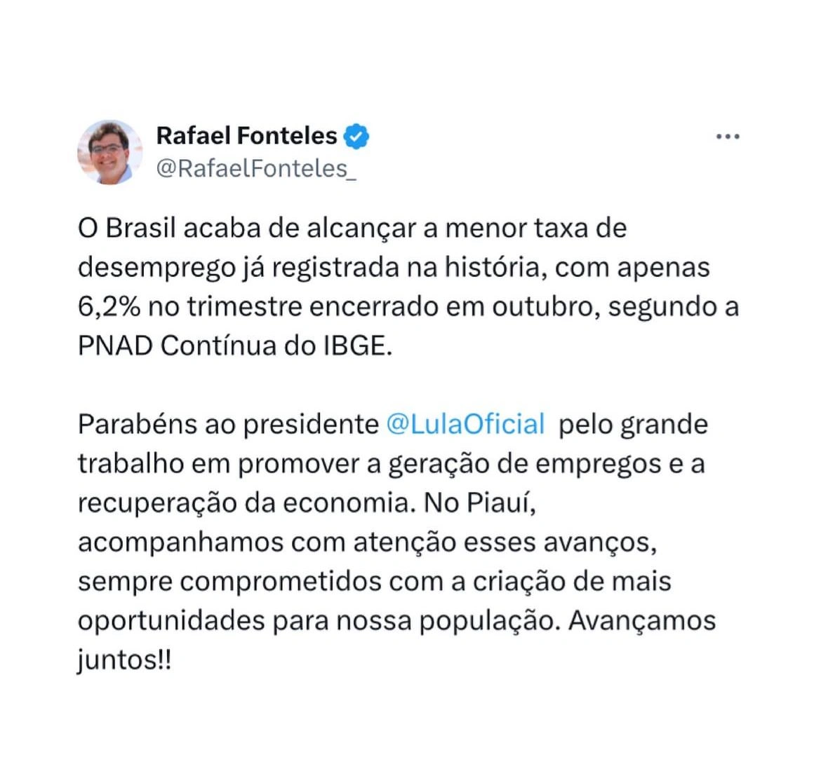 Brasil alcança menor taxa de desemprego; Rafael Fonteles destaca avanço