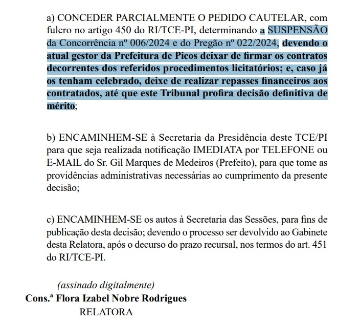 Decisão consta no diário oficial do TCE disponibilziado nesta sexta-feira (22)