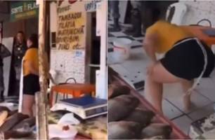 Comerciante se revolta com fiscalização do Inmetro em Timon e quebra balança (Foto: Reprodução)