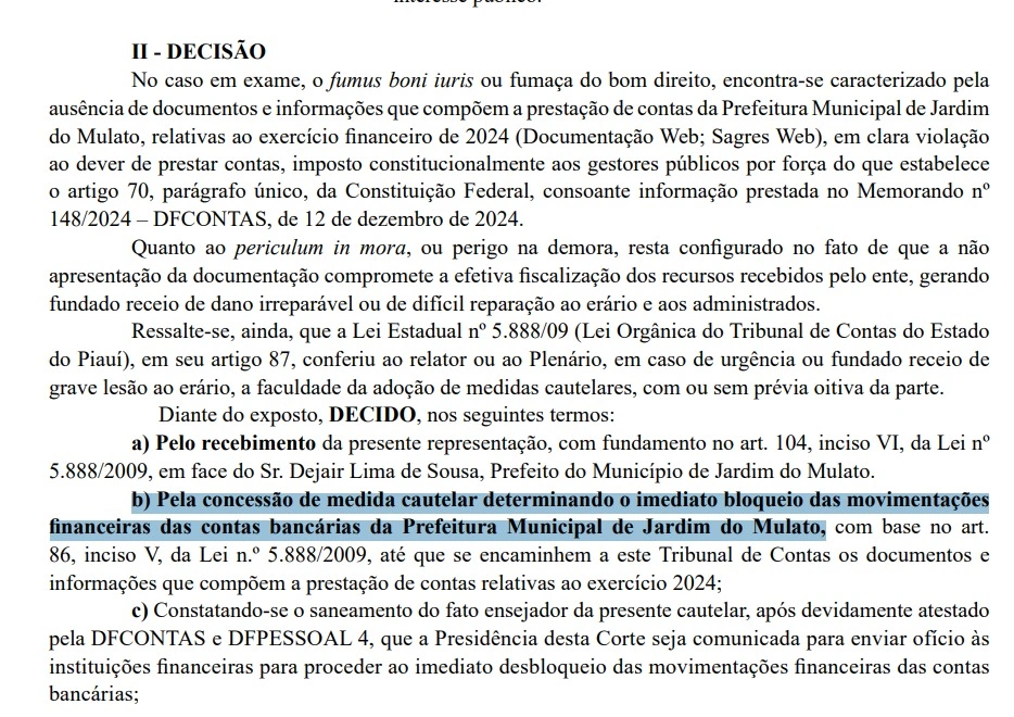 Decisão foi disponibilizada na última sexta-feira (13/12), no diário oficial do TCE-PI