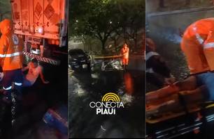 Motociclista bate na traseira de carreta e sofre fratura exposta no pé em Teresina (Foto: Repórter 12/Conecta Piauí)