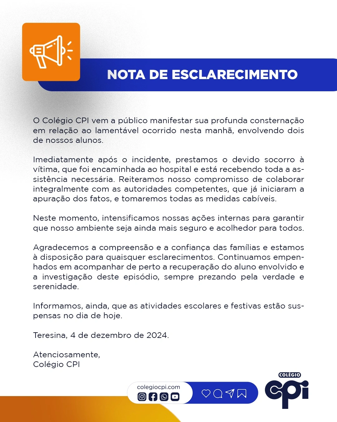 Nota do Colégio CPI