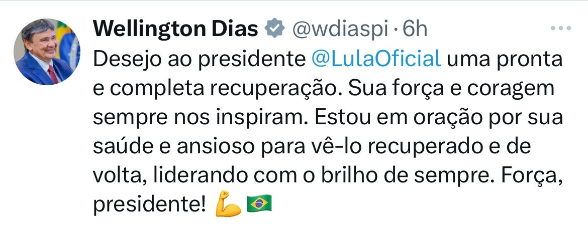 Parlamentares desejam melhoras ao presidente Lula em redes sociais