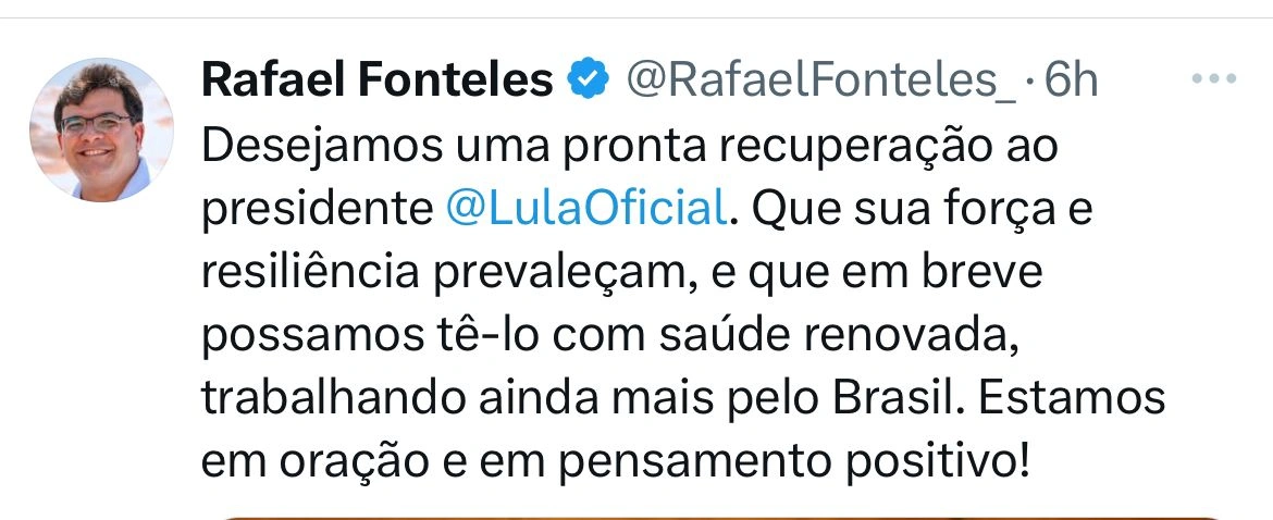 Parlamentares desejam melhoras ao presidente Lula em redes sociais