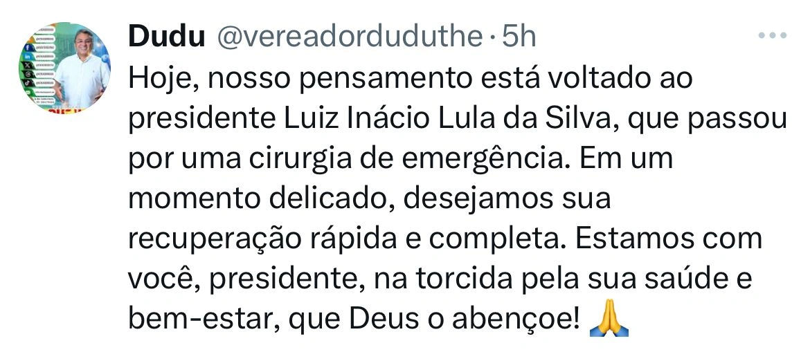 Parlamentares do Piauí desejam melhoras ao presidente Lula