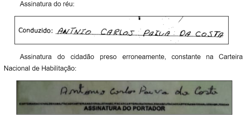 A assinatura dos envolvidos também são diferentes