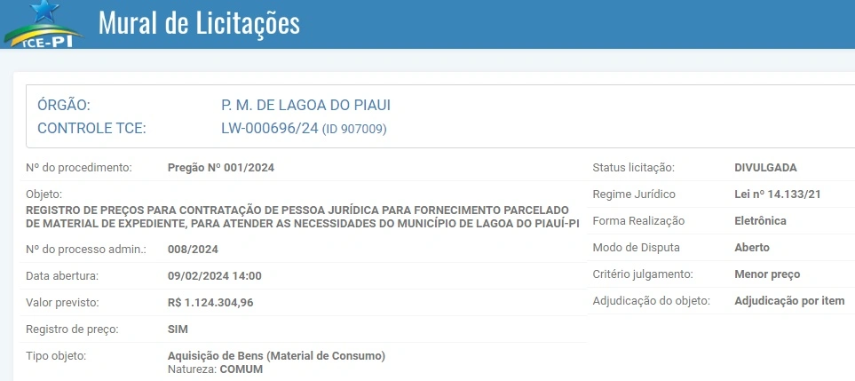 Licitação Lagoa do Piauí