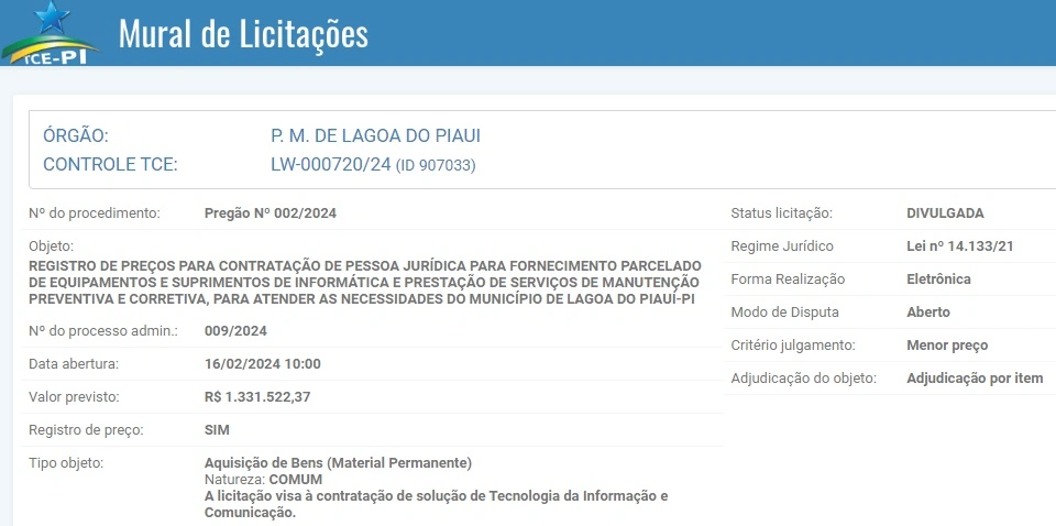 Licitação Lagoa do Piauí
