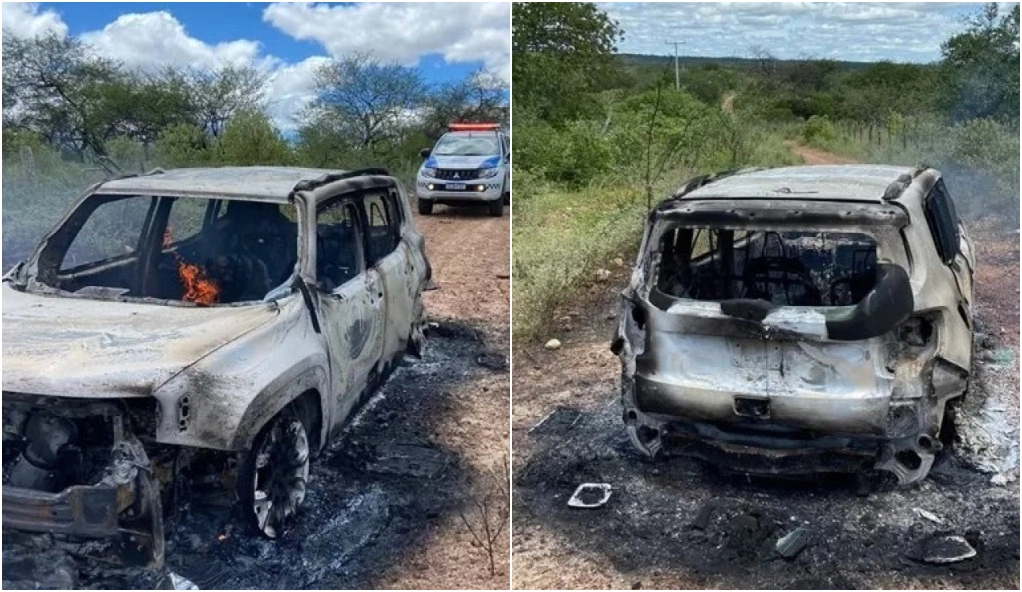 Carro carbonizado com os corpos das vítimas