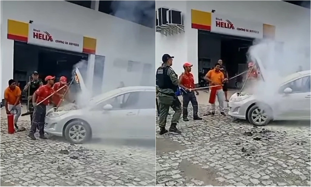 Chamas foram contidas por frentistas e policiais militares