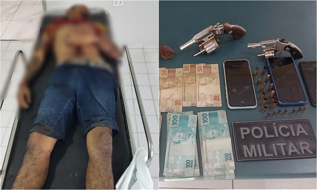 Homem baleado e dinheiro roubado na residência, junto a armas de fogo