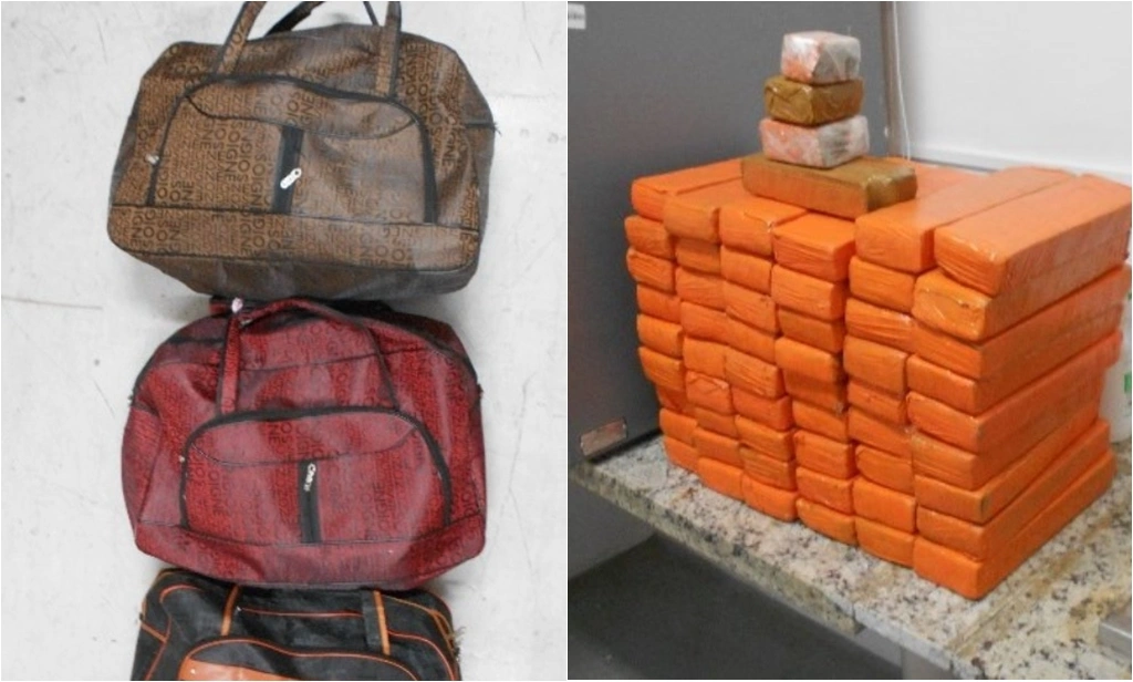 Malas que foram utilizadas para transportar 77 tabletes de maconha