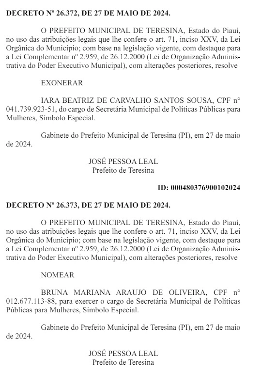 Decreto do Diário Oficial