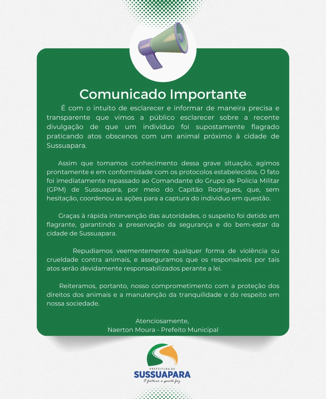 Nota - Prefeitura de Sussuapara