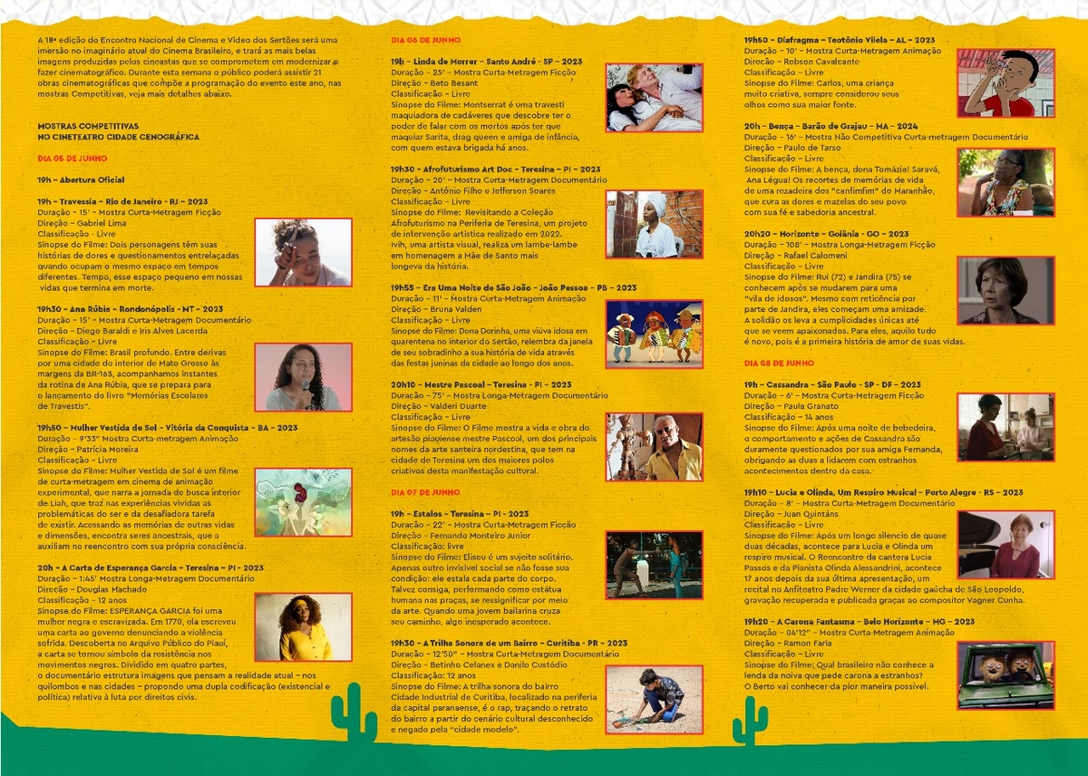 Programação do 18º Encontro Nacional de Cinema e Vídeo dos Sertões