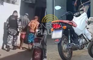 Criminosos perdem controle de moto roubada durante fuga e são presos em Teresina (Foto: Repórter 12/Conecta Piauí)