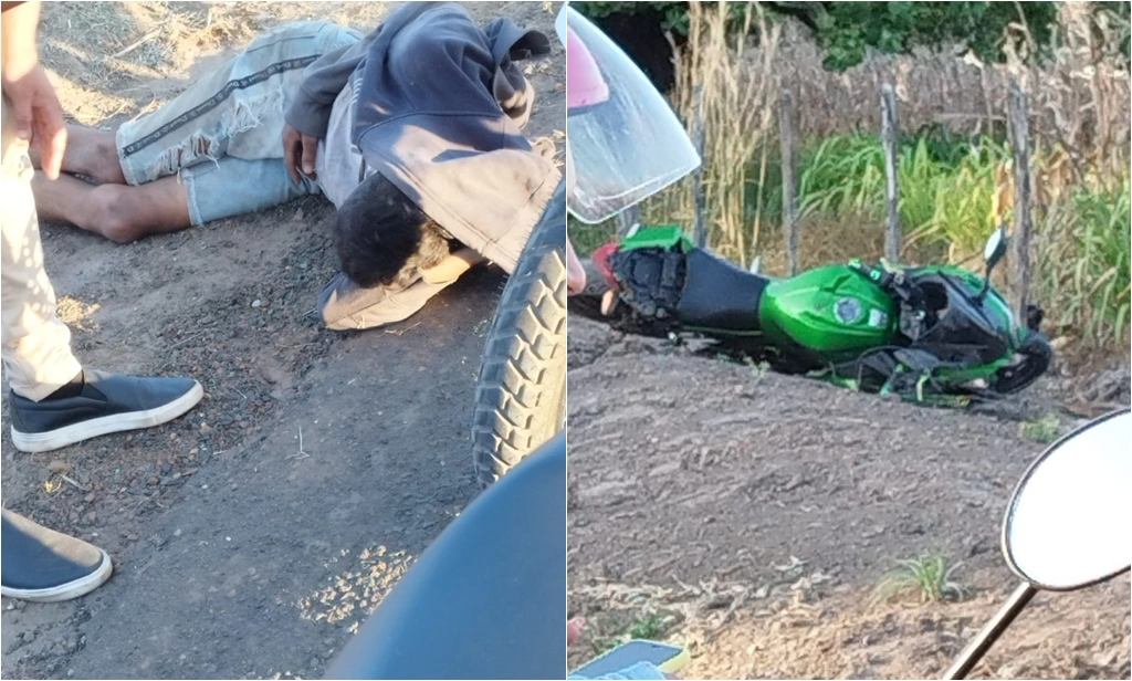 Homem perde o controle de motocicleta e sofre acidente