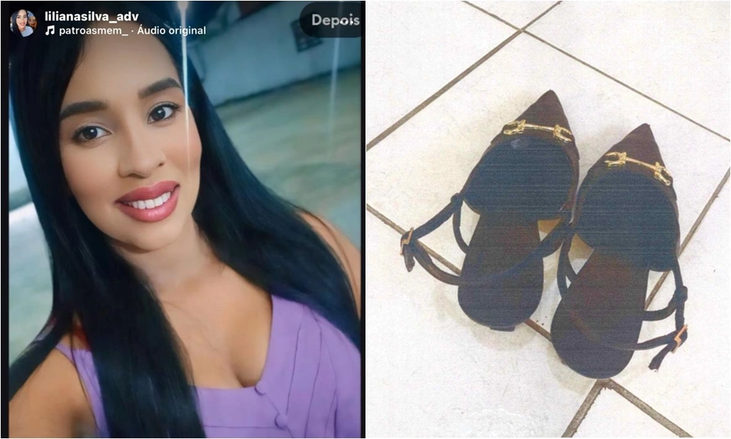 Liliana Silva Rodrigues de Souza e sapato onde ela carregava drogas