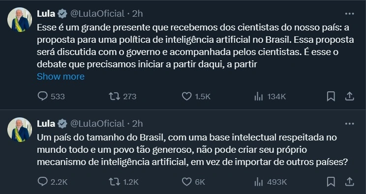 Lula defende que o Brasil produza a própria Inteligência Artificial
