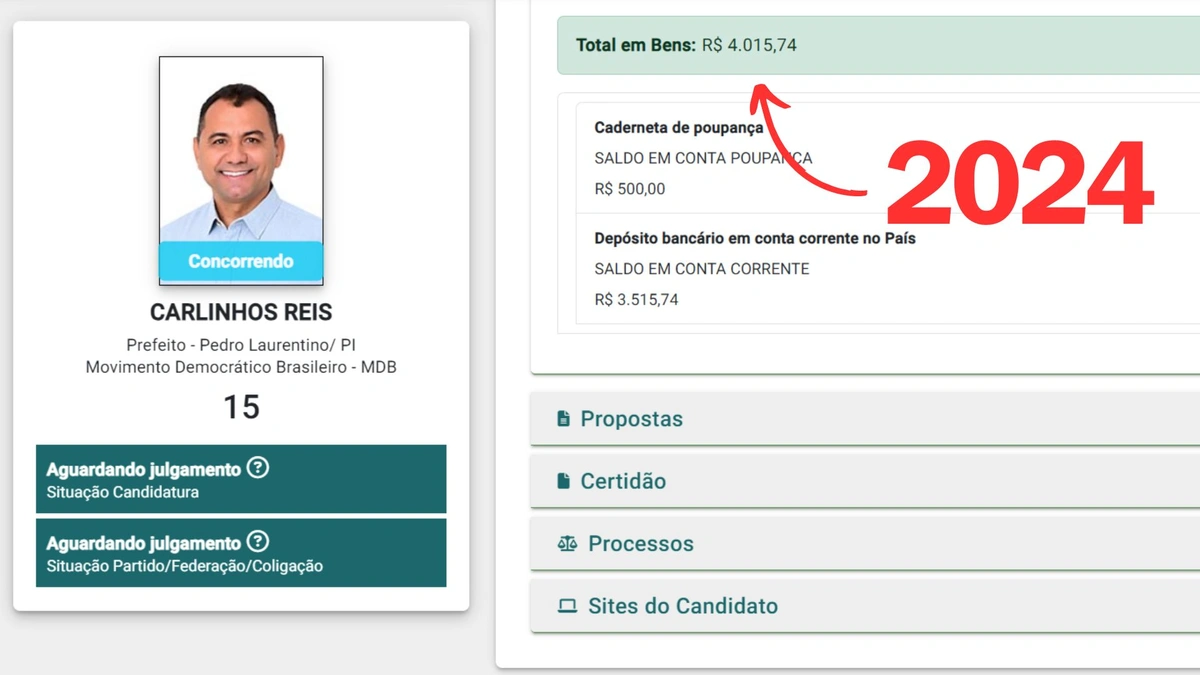 Bens declarados por Carlinhos Reis em 2024